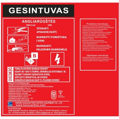 Angliarūgštės gesintuvas 2kg GTC 3